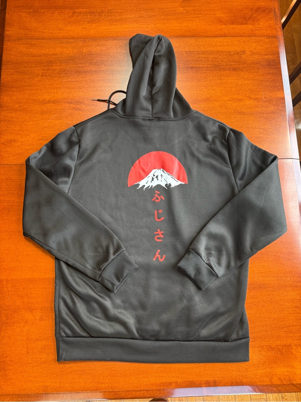 Men’s XL Black Mount Fuji Japanese Graphic Hoodie Pullover Streetwear